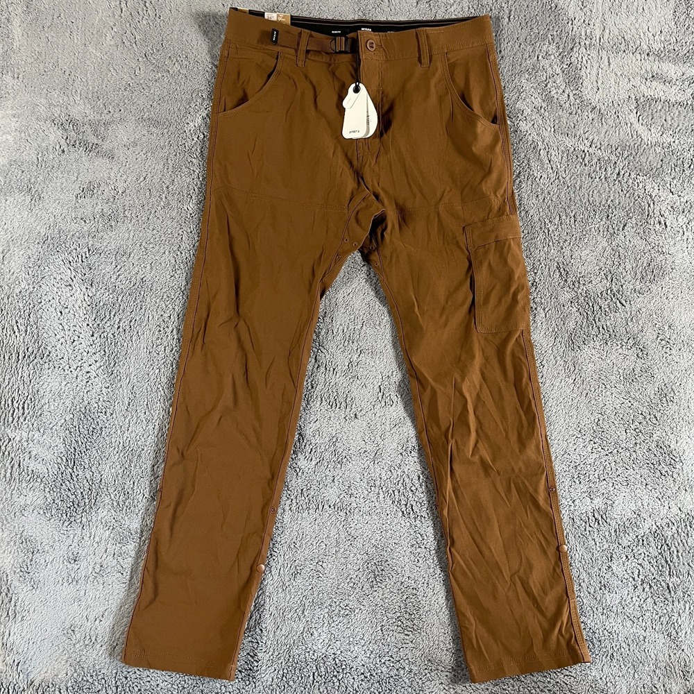 Prana Stretch Zion Slim II Tapered Leg Pants Mens 34x32 Brown Camping Hiking